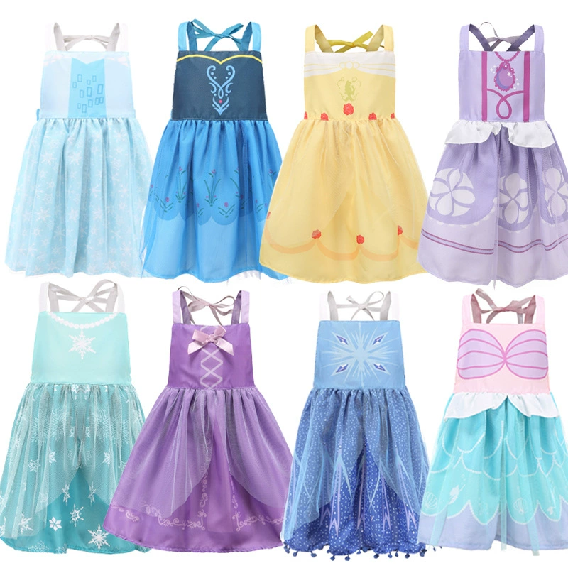 Frozen Aisha Princess Belle Длинные волосы Анна Фартук для девочек Комбинезоны Грязный защитный карман для рисования для детского сада