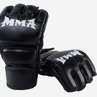2025 Muay Thai Gloves Half-Finger Boxing Gloves Competitive Sanda Gloves Pu Leather Adult Fingerless Gloves Cross-Border