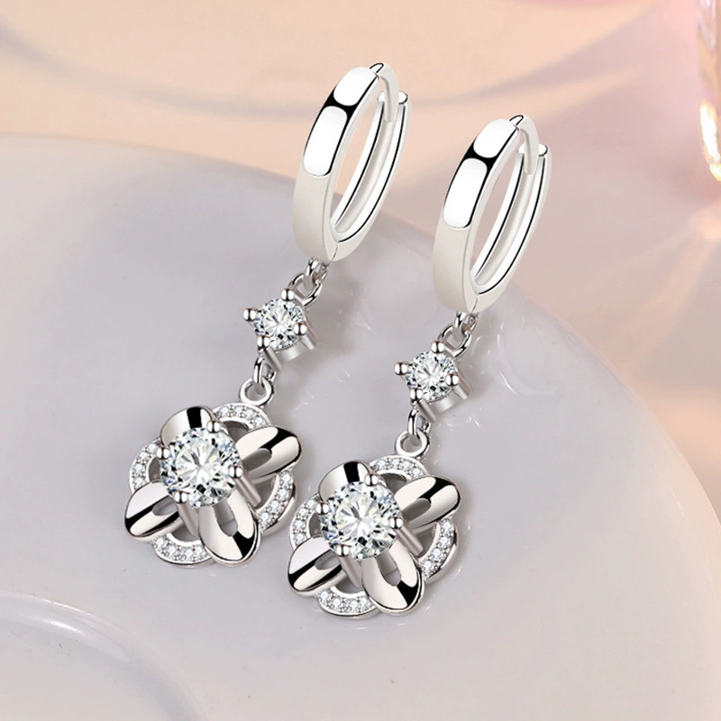 Серьги, модные элегантные zirconium, стиль легкой роскоши, цветочные