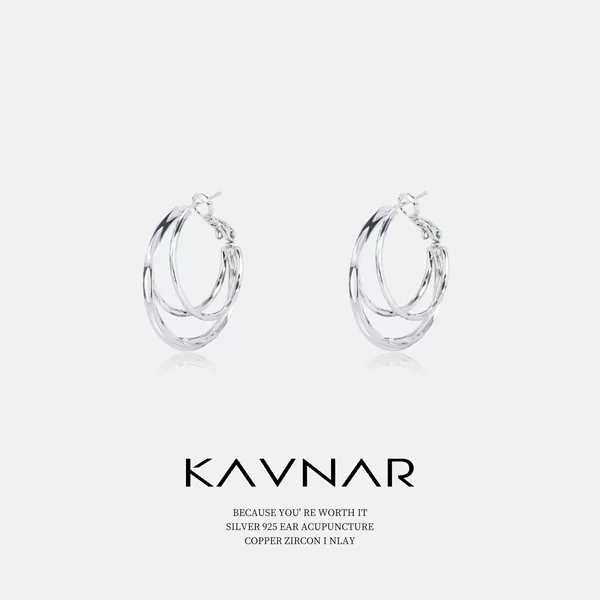 Hong Kong Style Plain Hoop Earrings Three-Layer Metal Cold Style Hoop Earrings Original Earrings Internet Celebrity Style Earrings High-End Women