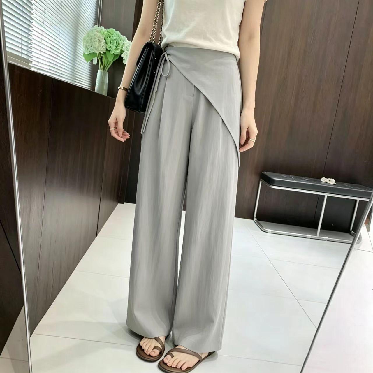 薄款抽绳屁帘莱 赛尔冰丝抗皱高腰垂感空气感直筒休闲裤女通勤
