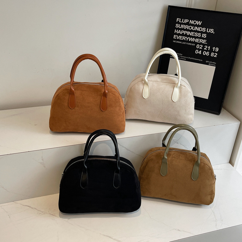 2024 Autumn and Winter New Fashionable Bowling Suede Boston Vintage Casual Portable Large Capacity Bag for Women