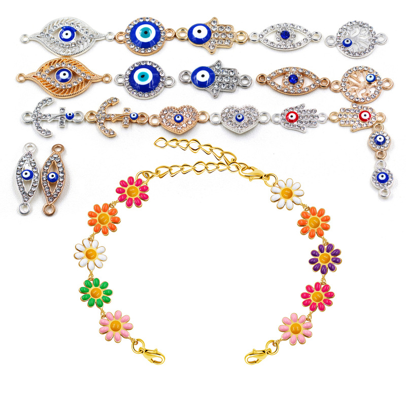 New Hot Sale 20 Pieces Hamsa Evil Eye Protection suit Colorful Little Daisy Design Oil Dropping Craft Vintage Bracelet