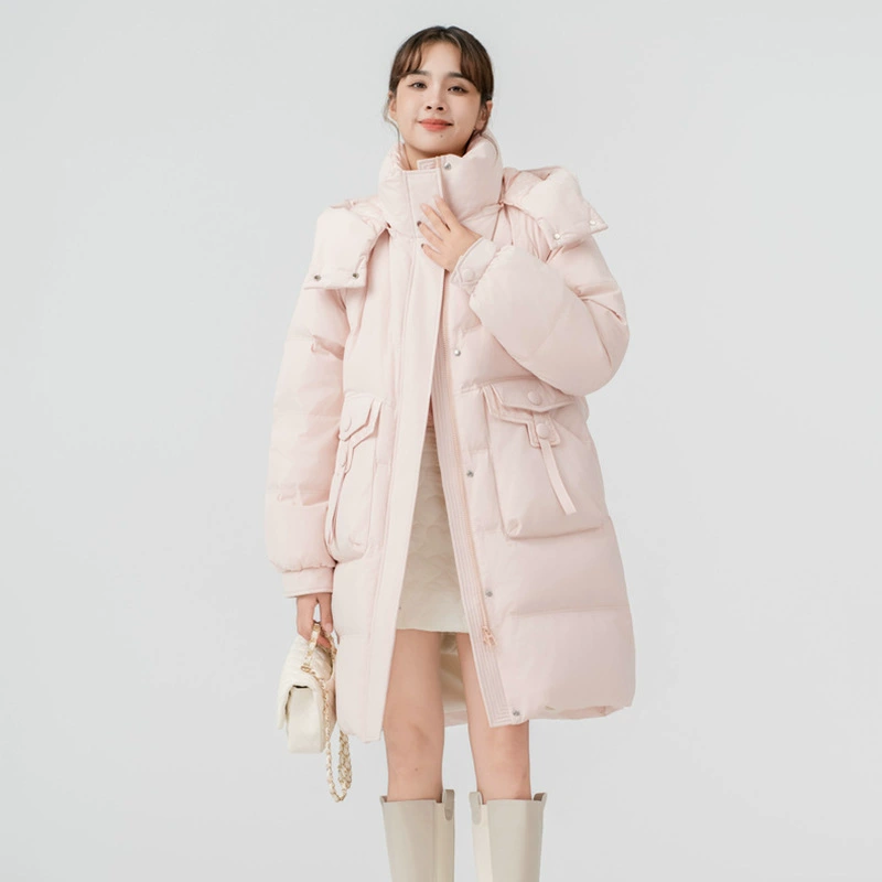Женская пуховая куртка Pinghu, новая утолщенная модель средней длины, 90% утиный пух, высококачественная, зимнее женское пальто с капюшоном.