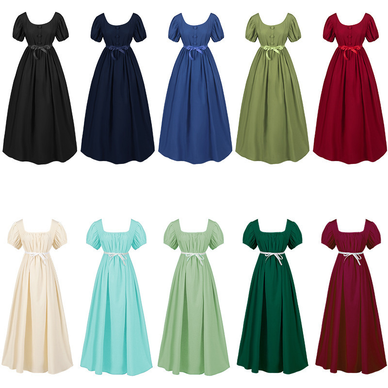 2023 New Cross-Border European and American Long Victorian Medieval Women's High-Waisted Ball Skirt Cosplay Dress