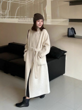 超大真狐狸毛袖绑带双面羊毛大衣加厚宽松系带慵懒风羊毛毛呢外套