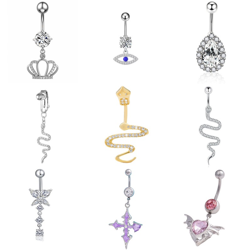 Cross-Border Hot-Selling 316 Stainless Steel Alloy Light Ball Navel Ring Navel Button Outer Tooth Navel Nail European and American Body Piercing Jewelry