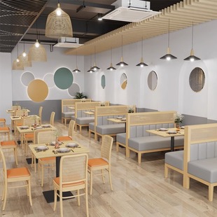 Theme restaurant deck sofa Wall dining commercial restaurant hot pot milk tea coffee shop table and chair combination rattan chair
