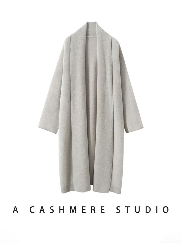 2025 Fall/Winter New Women's Cashmere Cardigan, Long Loose Knit Sweater, Large Coat with Scarf Collar