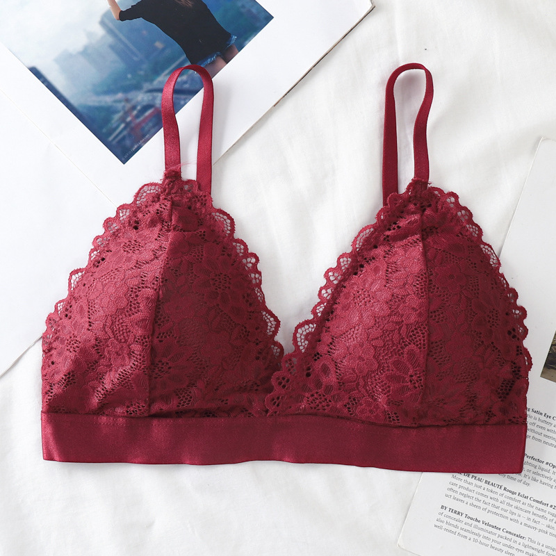 Belleza de nuevo la ropa interior de las mujeres de la piel de encaje sexy francés Triángulo Copa chica se reunieron sujetador de la correa inalámbrica sujetador image 14