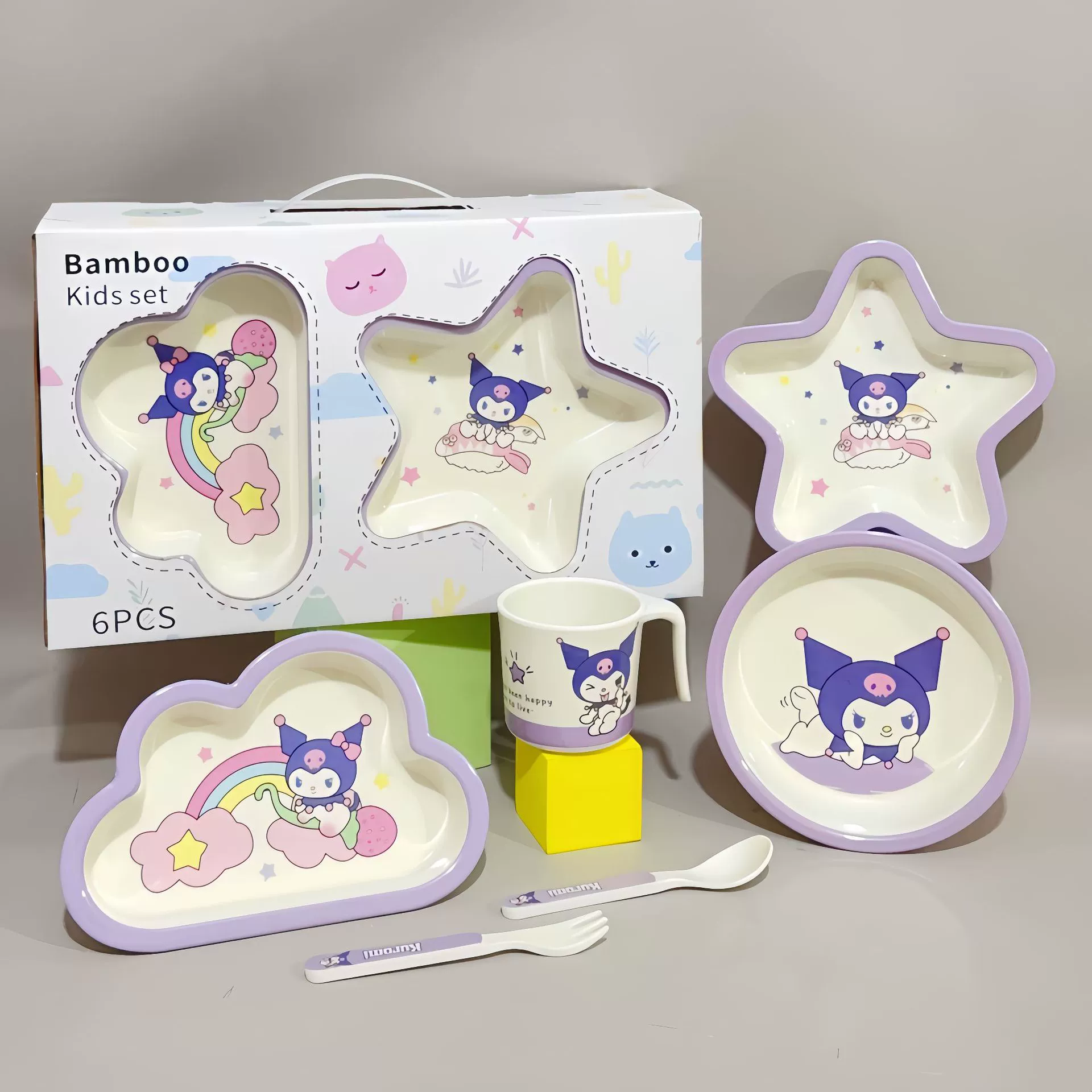 Tableware, set for home use, children's cute dinner plate for feeding, cartoon gift box with glass