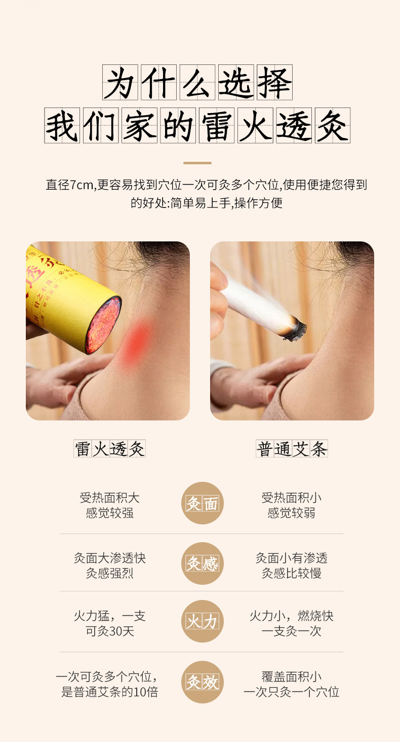7cm Thunder Fire Moxa Stick Lei Huo Jiu Large Moxibustion Roll for Whole Body Warming Therapy quality and texture