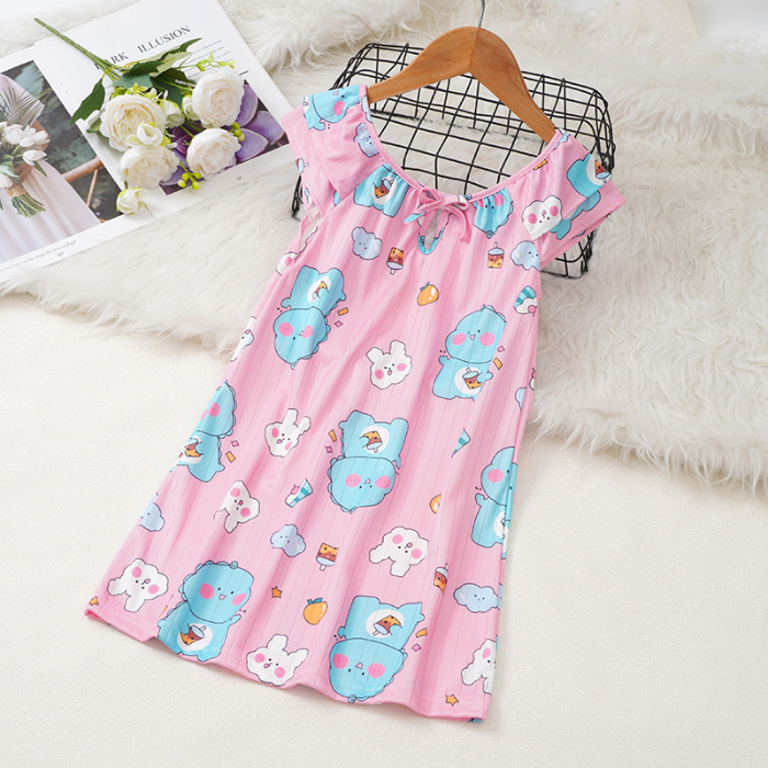 Pijama infantil princesa viento de verano nuevo chaleco de mangas cortas niñas pijama vestido de dibujos animados de verano