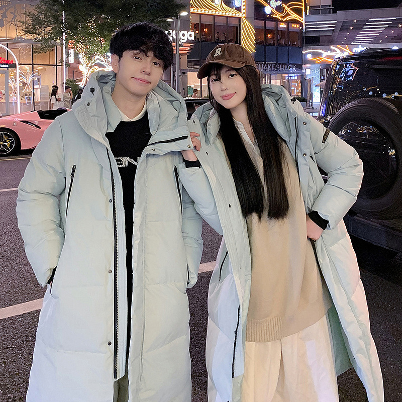 Ropa de algodón casual coreana para mujeres gruesa y cálida pareja con capuchón chaqueta de algodón de rodilla chaqueta de moda