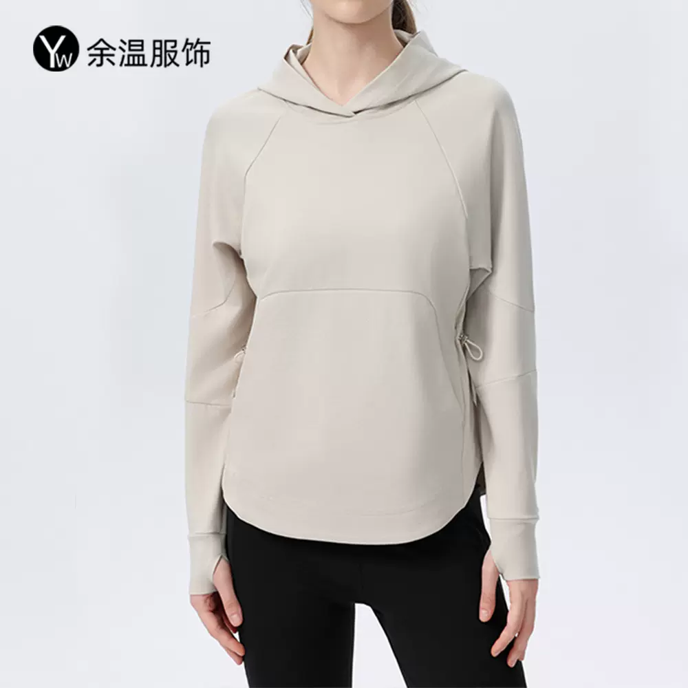 欧美运动卫衣女长款连帽瑜伽服上衣女长袖宽松跑步健身外套