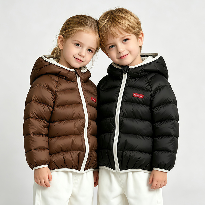 Children's short winter down jacket with hood for men and women…