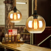 跨境现代loft美式个性麻绳吊灯复古吧台餐厅灯创意玻璃服装店灯饰