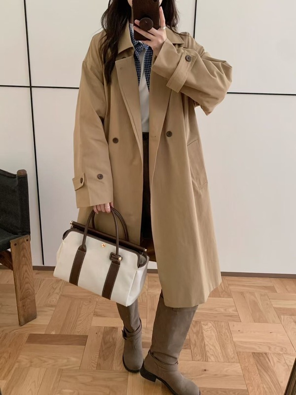 中长款风衣 2025秋季新款 气质简约休闲翻领纯色大衣外套女85391|undefined