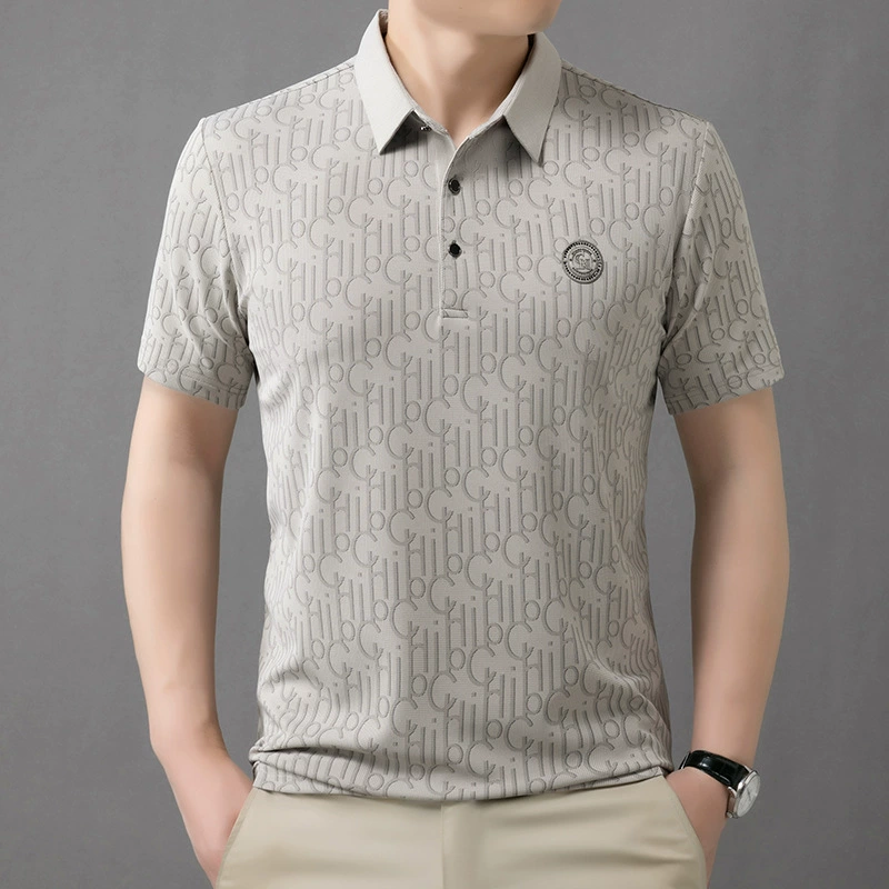 Трансграничная прямая футболка с короткими рукавами для мужчин с летним принтом эластичные вафли для мужчин с половинным рукавом повседневная футболка с поло