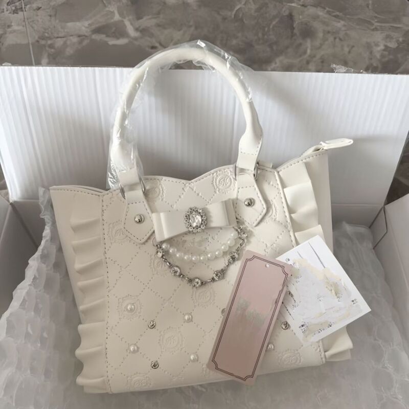 Japanese-Style Sweet Tote Bag, Girly and Cute Handbag, Pearl and Rhinestone Crossbody Bag, Bowknot Shoulder Bag Japanese-Style Sweet Tote Bag, Girly and Cute Handbag, Pearl and Rhinestone Crossbody Bag, Bowknot Shoulder Bag