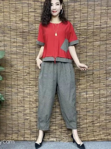 Summer short-sleeved set with pants for plus-size, two-piece set