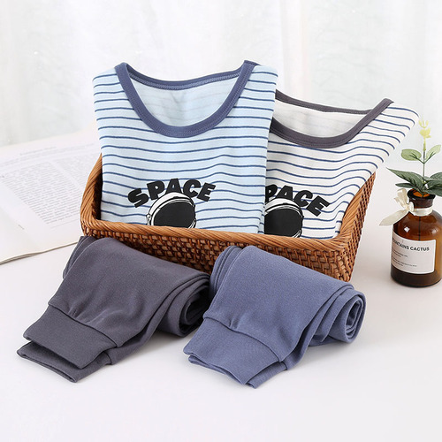Autumn clothes and long trousers sets for middle-aged and older children, boys and girls, autumn and winter thickened cotton breathable children's underwear sets, warm clothes