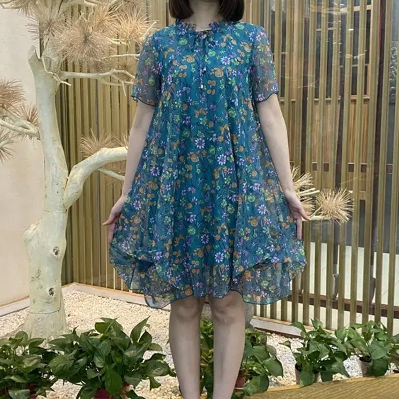 Elegant shiffon summer long retro dress