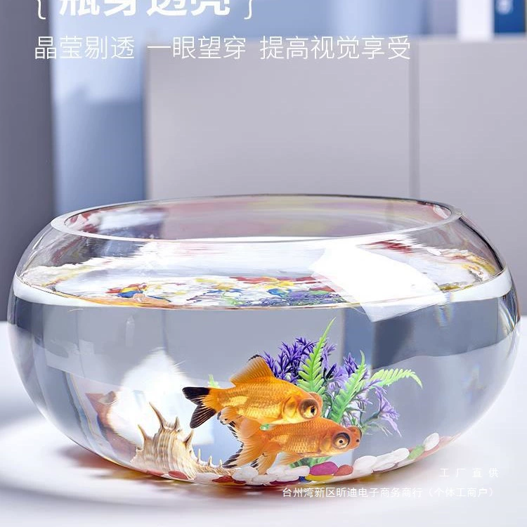 Креативный аквариум, экологический круглый стеклянный аквариум для золотых рыбок, большой аквариум для черепах, мини-маленький ландшафтный гидропонный вазон