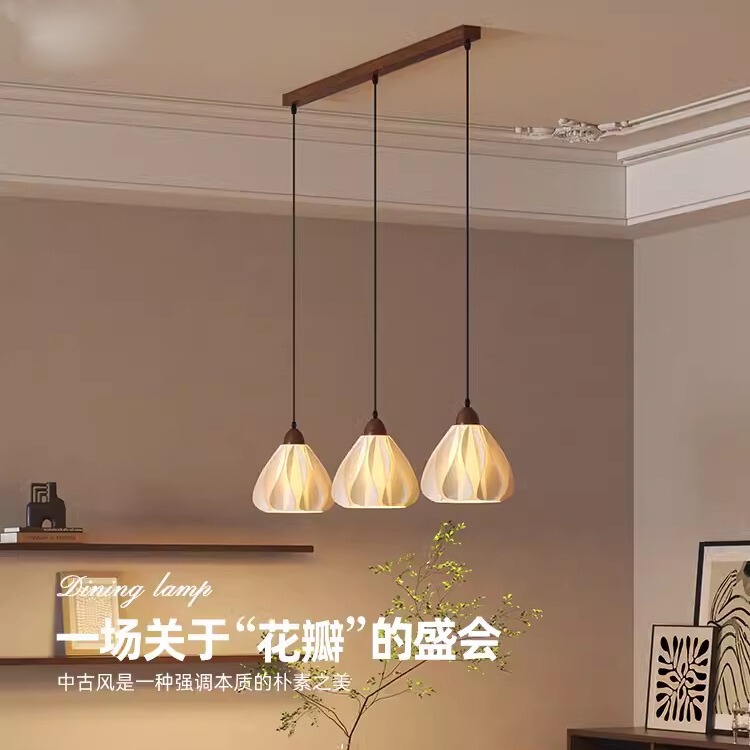 Walnut French Cream Dining Room Lamp New Style High-grade Sense Middle-aged Silent Wind Bar Table Chandelier Vintage Dining Room Main Lamp