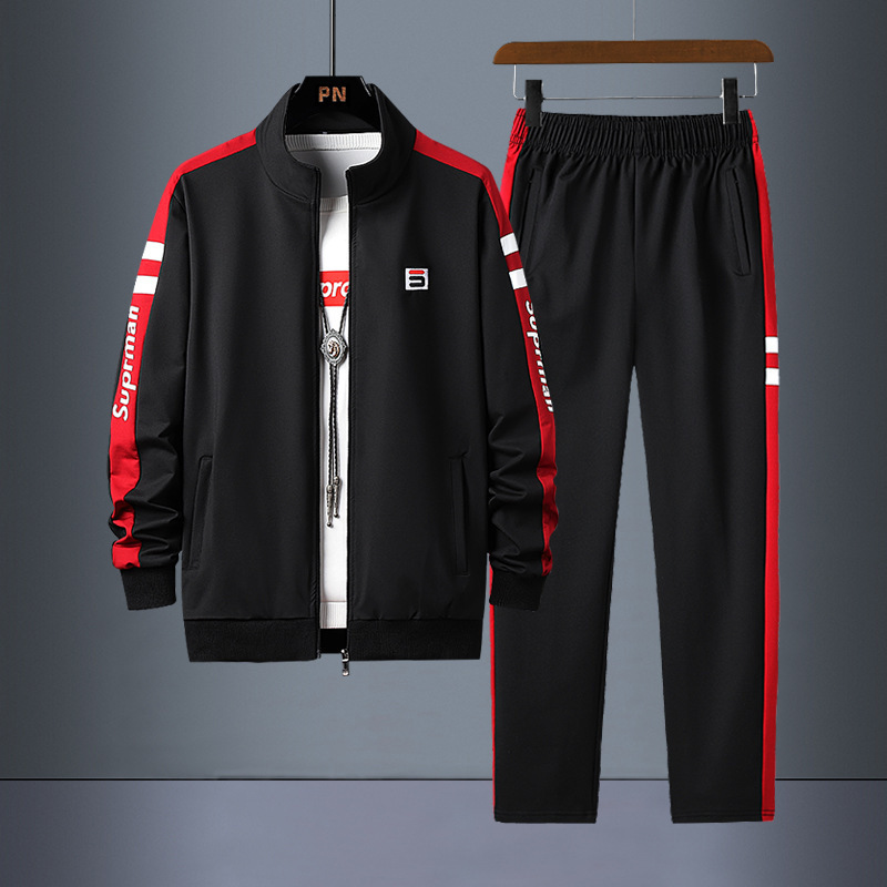 Autumn Spring and Autumn Cardigan Jacket Regular Long-Sleeved Pants Plus Fat Plus Size Casual Black Fat Man Cardigan Suit