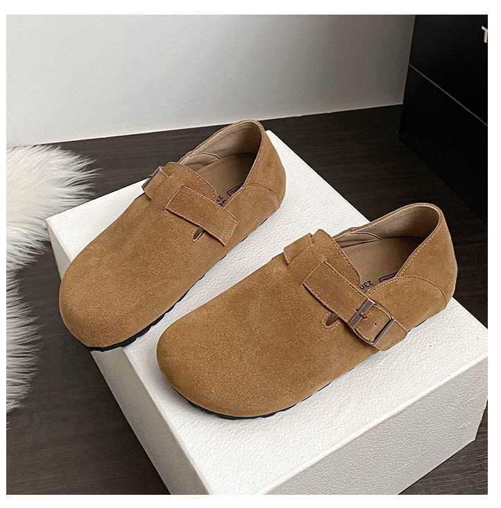 Giày lười da bò bít mũi quai hậu có khóa, đế cao 3 cm — Màu caramel, Màu mơ, Màu nâu đậm chi tiết 31