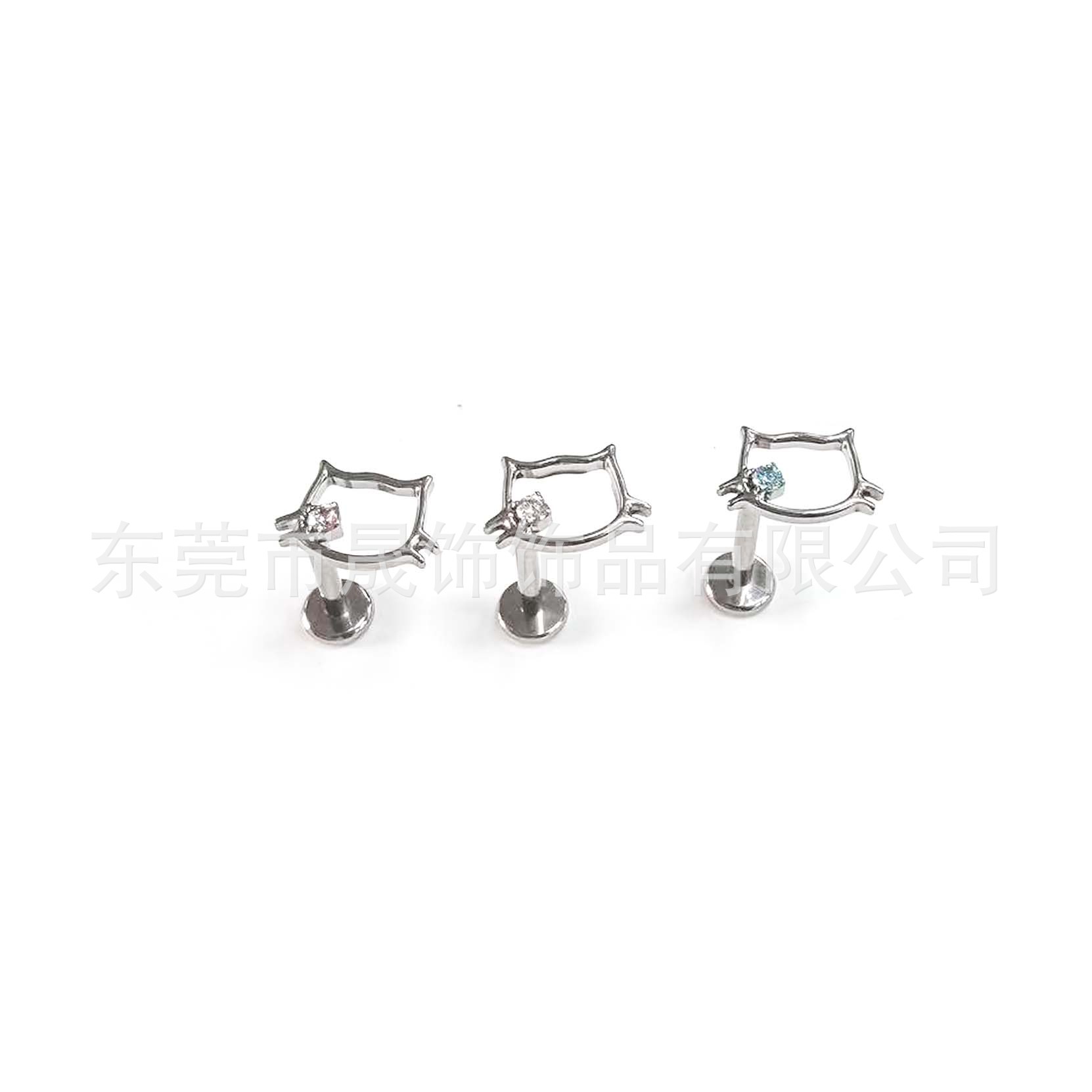 F136 Titanium Alloy 可爱Kitty猫 Openwork 0.9牙 Studded Cubic Zirconia Ear Stud G23 Titanium Labret Stud Piercing Jewelry