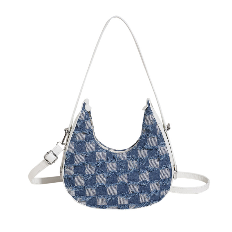 Bolsa de axilas de estilo occidental personalizada 2023 nueva bolsa de mensajero de mezclilla bolso de color de contraste simple bolso de baguette casual moda
