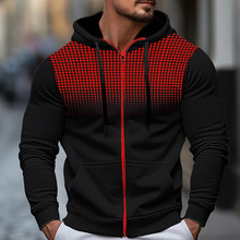 新款男士圆点印花运动休闲卫衣抓绒亚马逊秋冬开衫连帽卫衣青年男