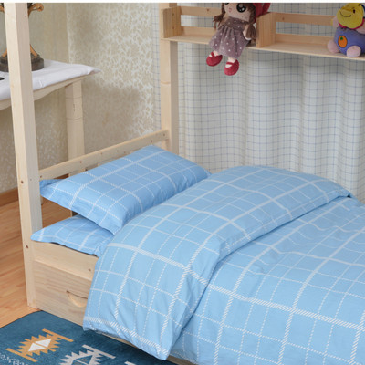 School dorm Sheet Three-piece Suite Staff quarters blue lattice Twill Quilt cover machining customized sheet pillow case