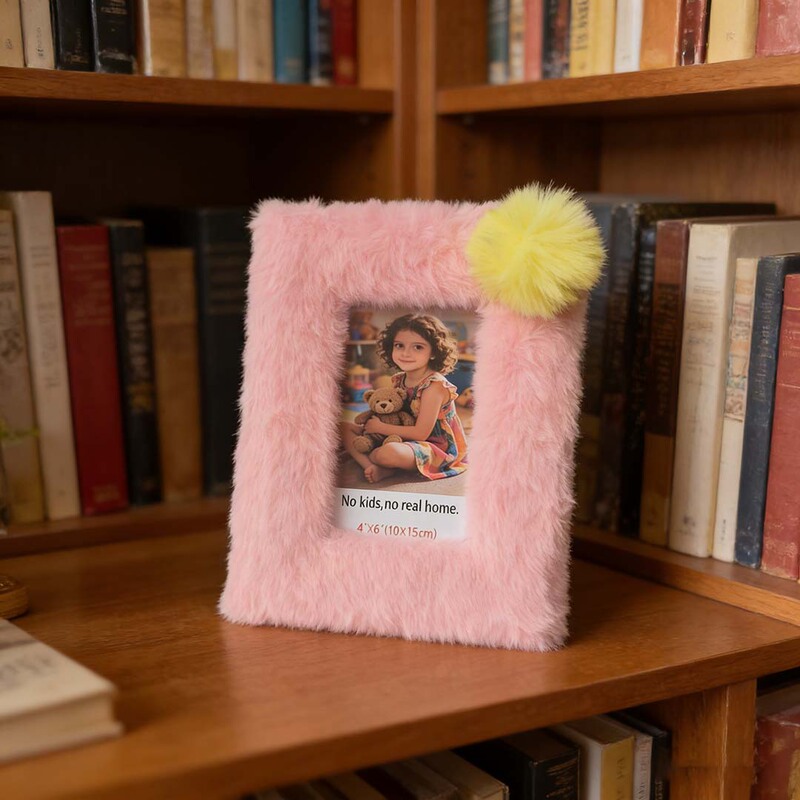 Plush Photo Frame Density Board Mdf with Faux Rabbit Fur Heart-Shaped Amazon European and American Fabric Photo Frame 6inch Children's Cross-Border