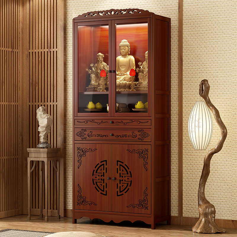 New Chinese-Style Standing Cabinet, Solid Wood Color Altar Table, Shrine, Offering Table, God of Wealth, Guanyin Buddha Statue Offering Stand