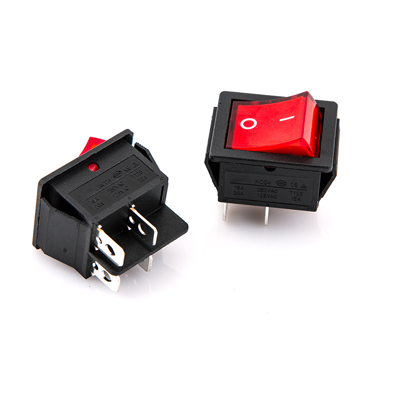 Boat-Shaped Switch Kcd4 High Current Two-Speed 16A Four-Pin Boat-Shaped Power Switch with Light 28*31mm Rocker Switch