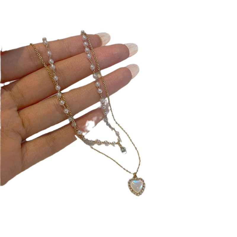 Collana a doppio strato con cuore di perle gioiello da donna_voghion.com