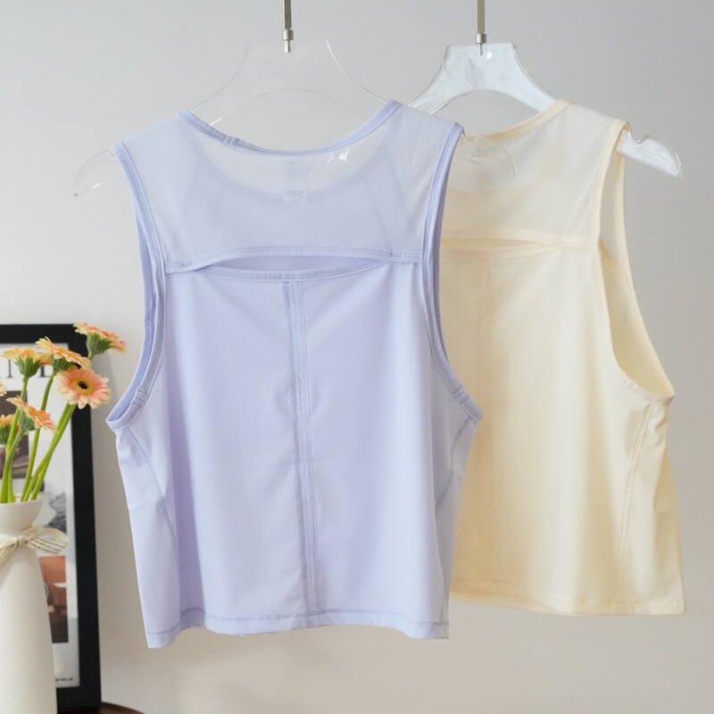 lulu new yoga clothes Vest Women's Sports running top fitness T-shirt sleeveless outer wear mesh loose blouse