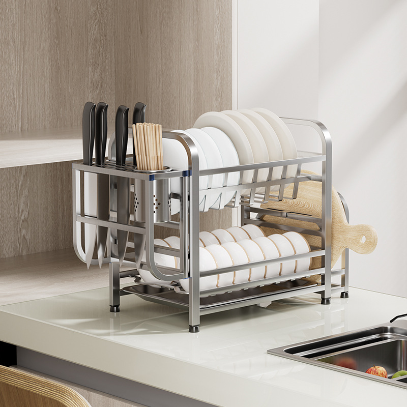 Bold Kitchen Bowl and Plate Drain Rack, Double-layer Chopstick and Utensil Storage Shelf, Diningware Organizer, Drain Basket, Dishwashing Pool, Bowl Placement Rack