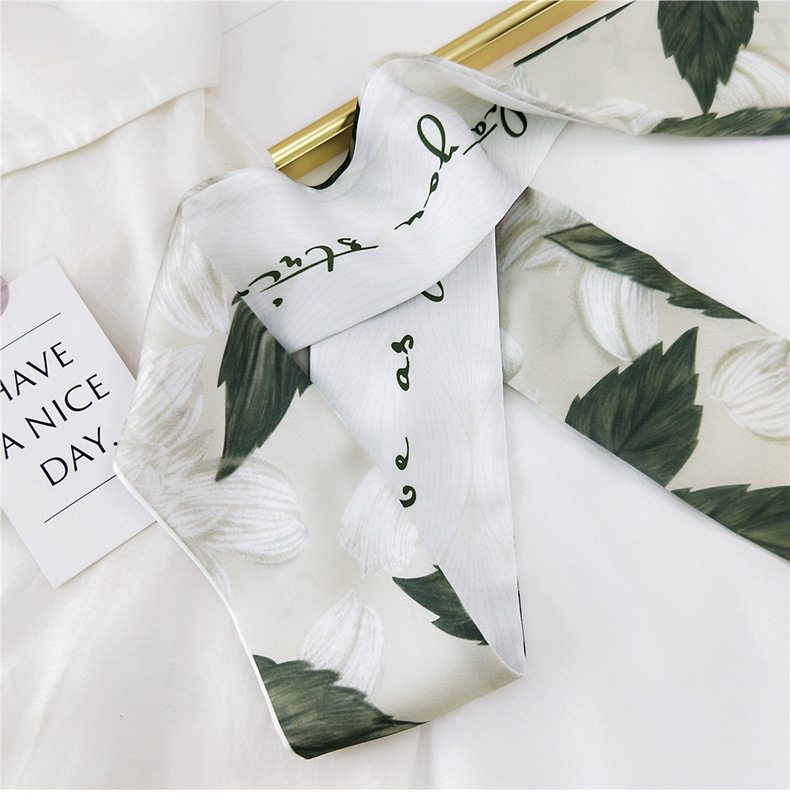 30g Weight Silk Scarf Classification Travel Occasion Unisex Gender Sweet Style White, Red, Green, Blue, Gold Color New Long Korean Style Fashion Printing Silk Scarf 无