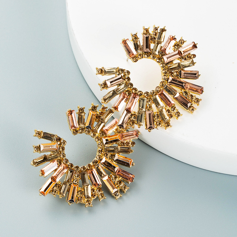 retro alloy diamond rhinestone color sunflower earrings wholesale Nihaojewelry