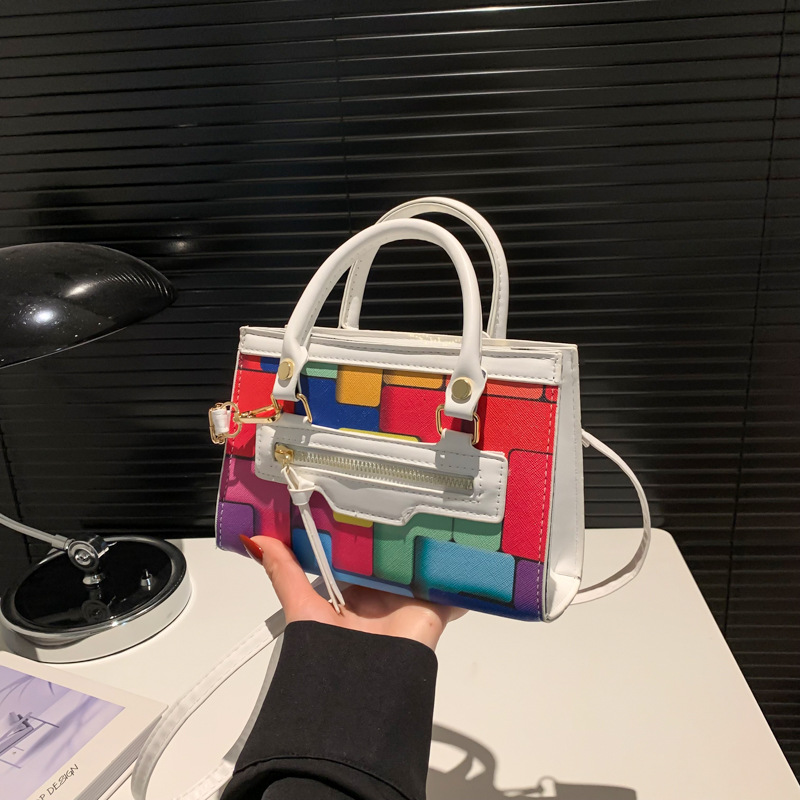 2024 verano nuevo color contrastante empalme de moda simple bolso de hombro casual bolso de mujer