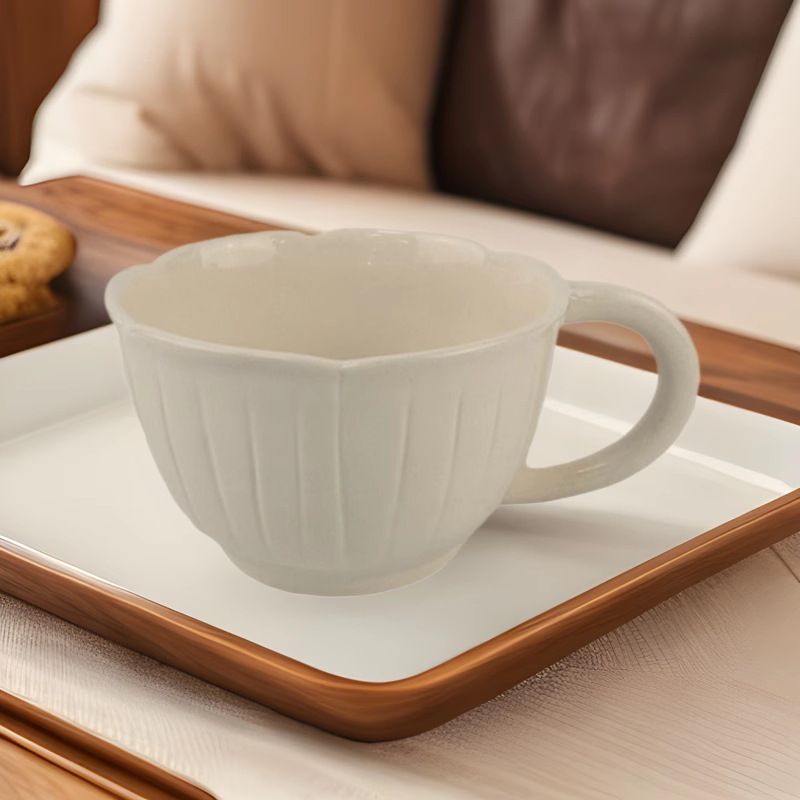 In stock in crema viento de encaje cerámica taza de gran capacidad taza de avena de desayuno sensación de diseño de apertura