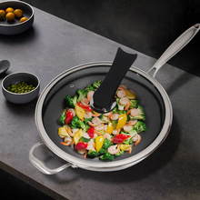 304不锈钢双面蜂窝锅底微油烟炒菜锅家用煎蛋不粘炒锅