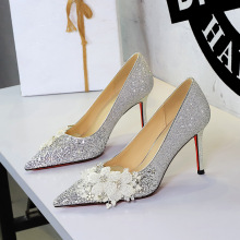 2680-H97 European and American Style Wedding Shoes Show He Wedding Dress Two Bridal Shoes Flower Pointed One Foot High Heels Female