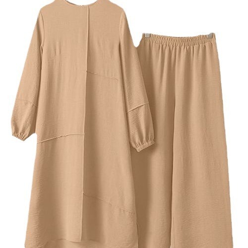 Muslim Women's Urban Sportswear Two-Piece Set Elegant Bubbling Sleeve Shirt Loose Fashion Wide Leg Pants Set