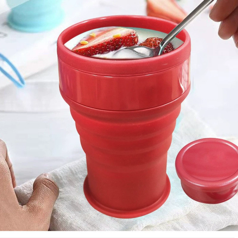 Силиконовая складная чашка для воды, детская портативная чашка для занятий спортом на открытом воздухе, складная кофейная чашка с защитой от падения, с крышкой, дорожная чашка для полоскания рта