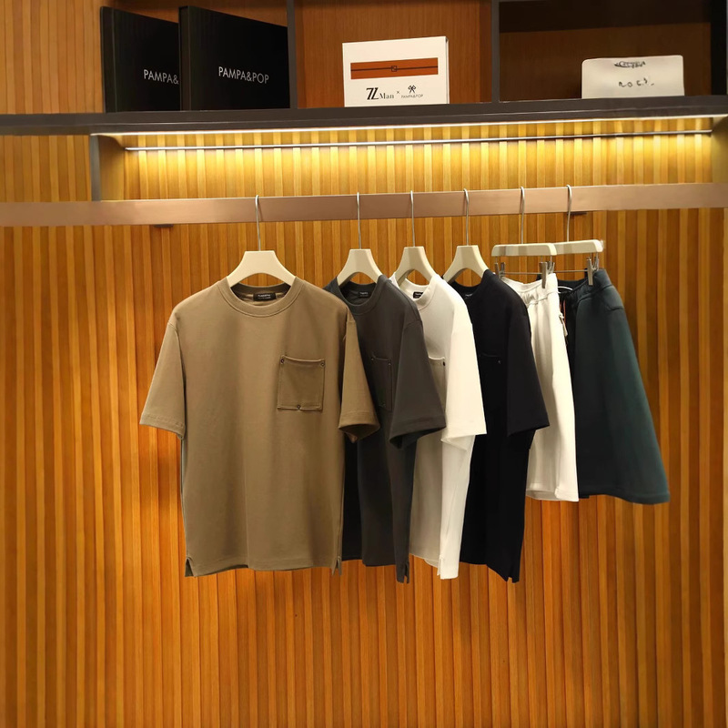 Light Luxury ~ BV Wind Pocket Rivet Design Short Sleeve Heavy Heavy High Street American Loose Summer Couple T-Shirt